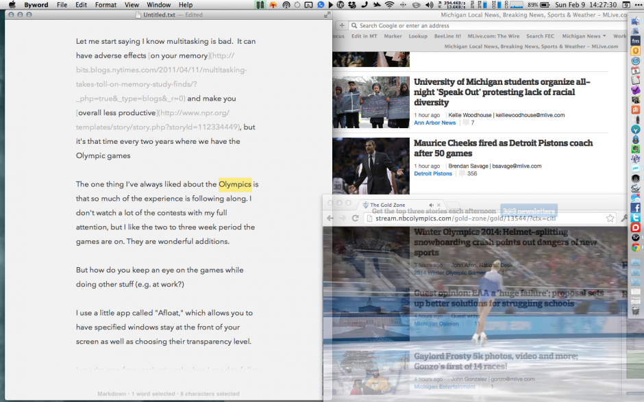 Using Afloat while watching the Olympics while writing a post about using Afloat while watching the Olympics!